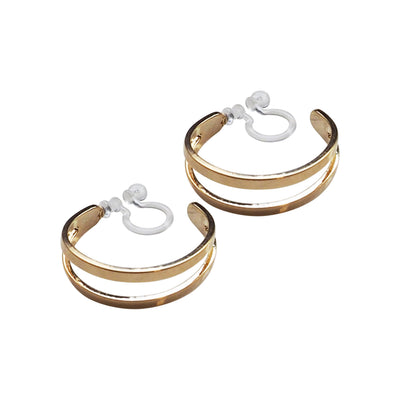 Gold Two Invisible Clip On Hoop Earrings - Miyabi Grace