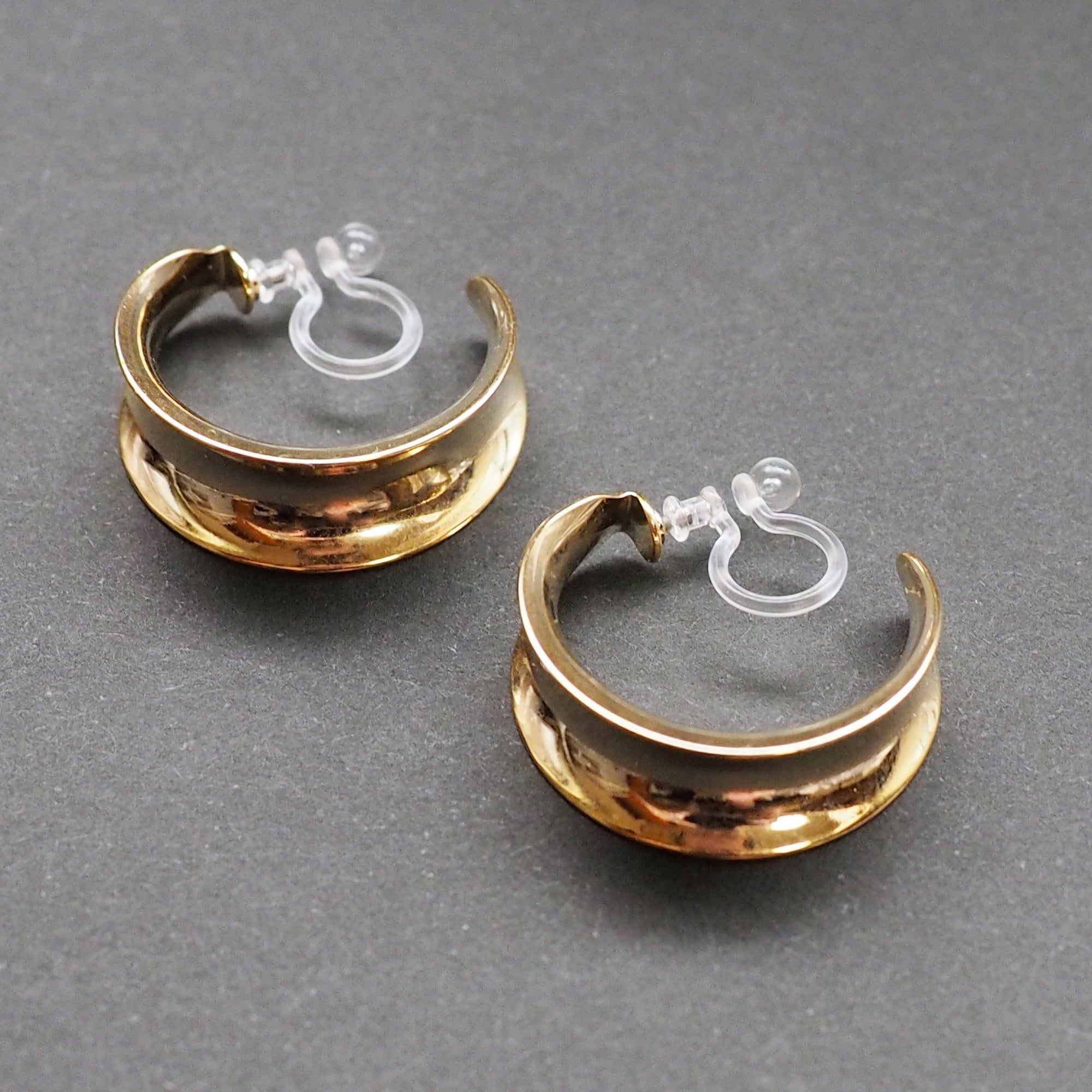 Gold Large Wide Invisible Clip On Hoop Earrings - Miyabi Grace