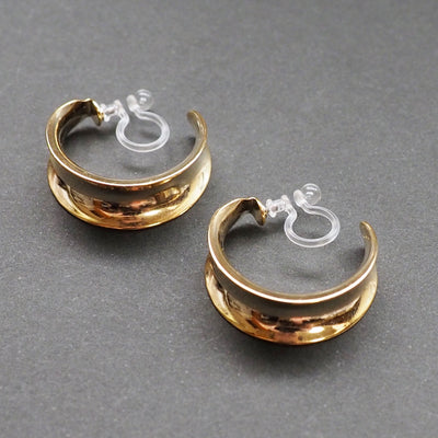 Gold Large Wide Invisible Clip On Hoop Earrings - Miyabi Grace