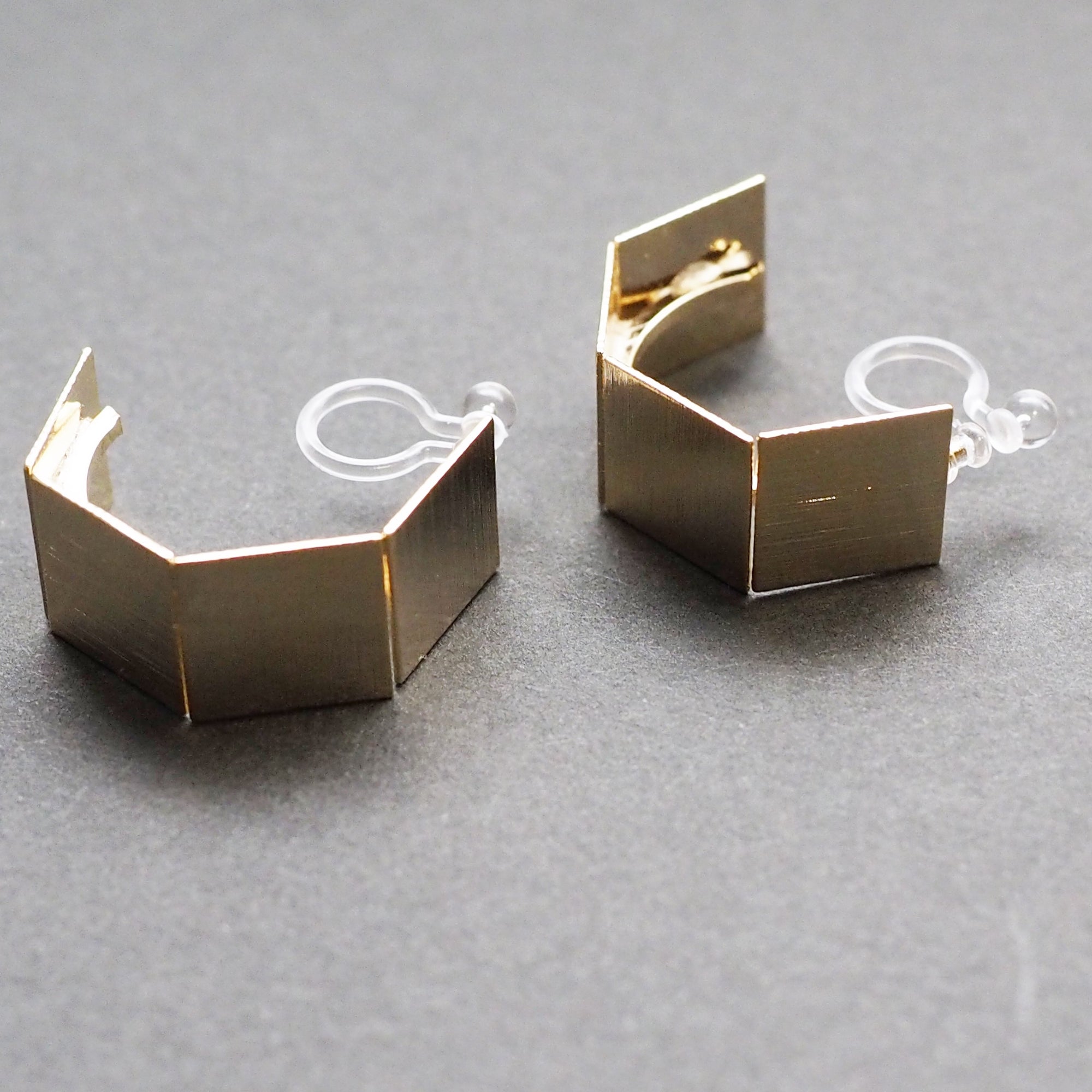 Gold Wide Curved Invisible Clip On Hoop Earrings - Miyabi Grace