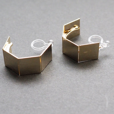 Gold Wide Curved Invisible Clip On Hoop Earrings - Miyabi Grace