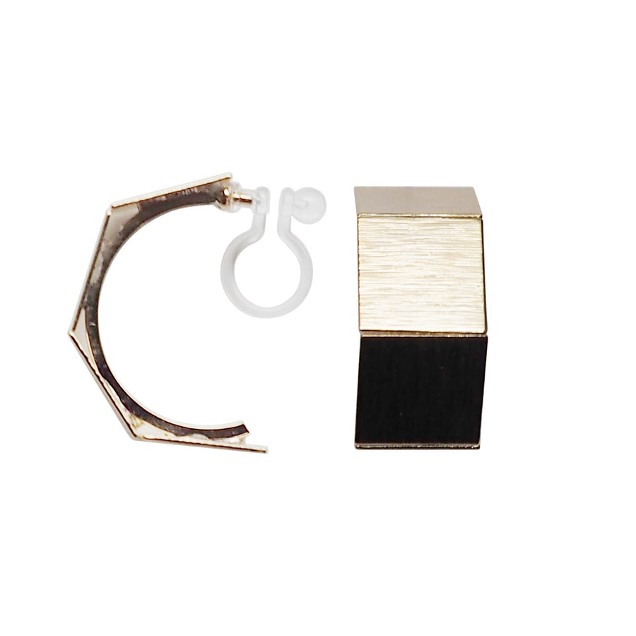 Gold Wide Curved Invisible Clip On Hoop Earrings - Miyabi Grace