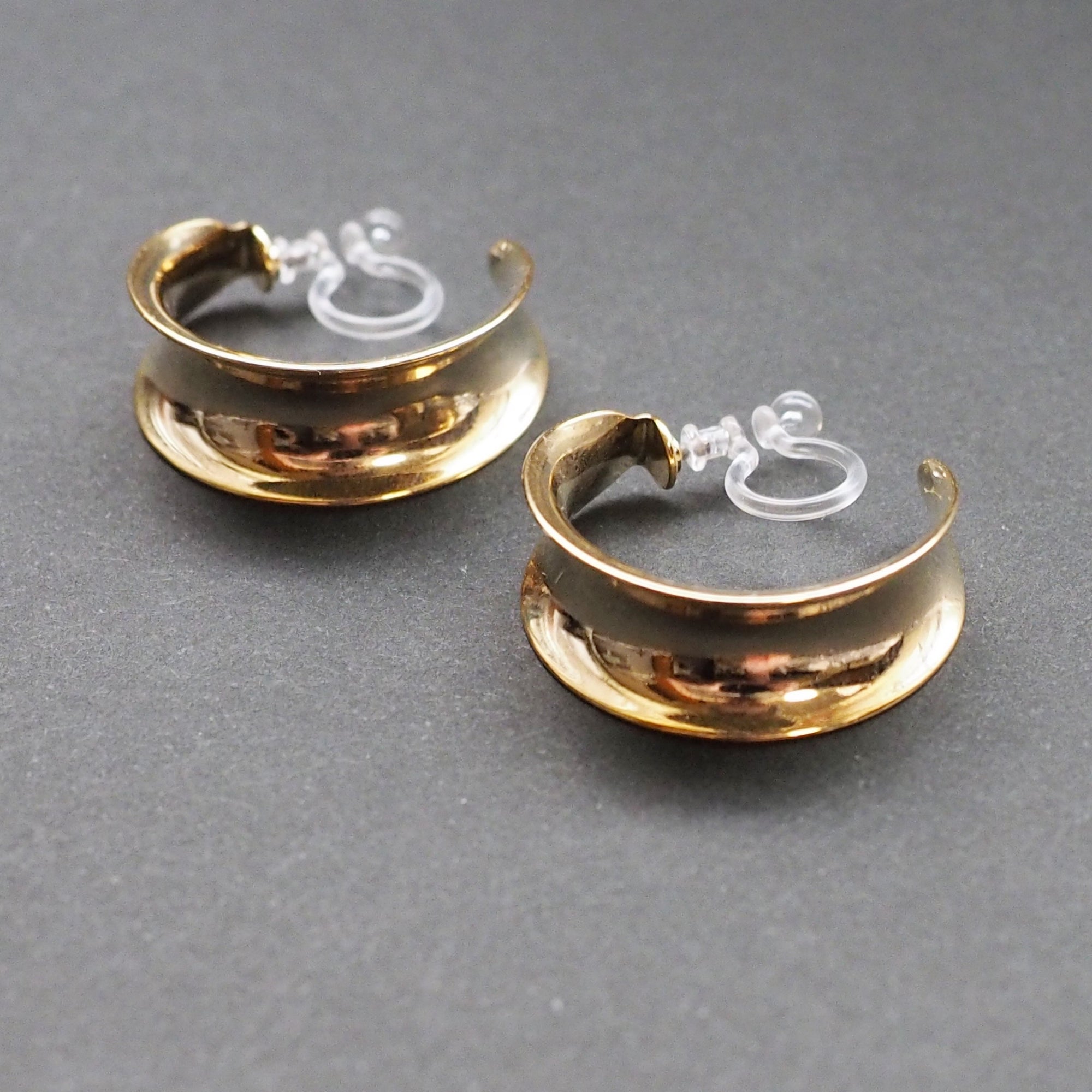 Gold Large Wide Invisible Clip On Hoop Earrings - Miyabi Grace