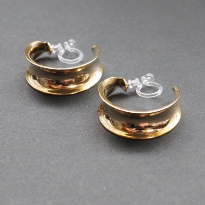 Gold Large Wide Invisible Clip On Hoop Earrings - Miyabi Grace