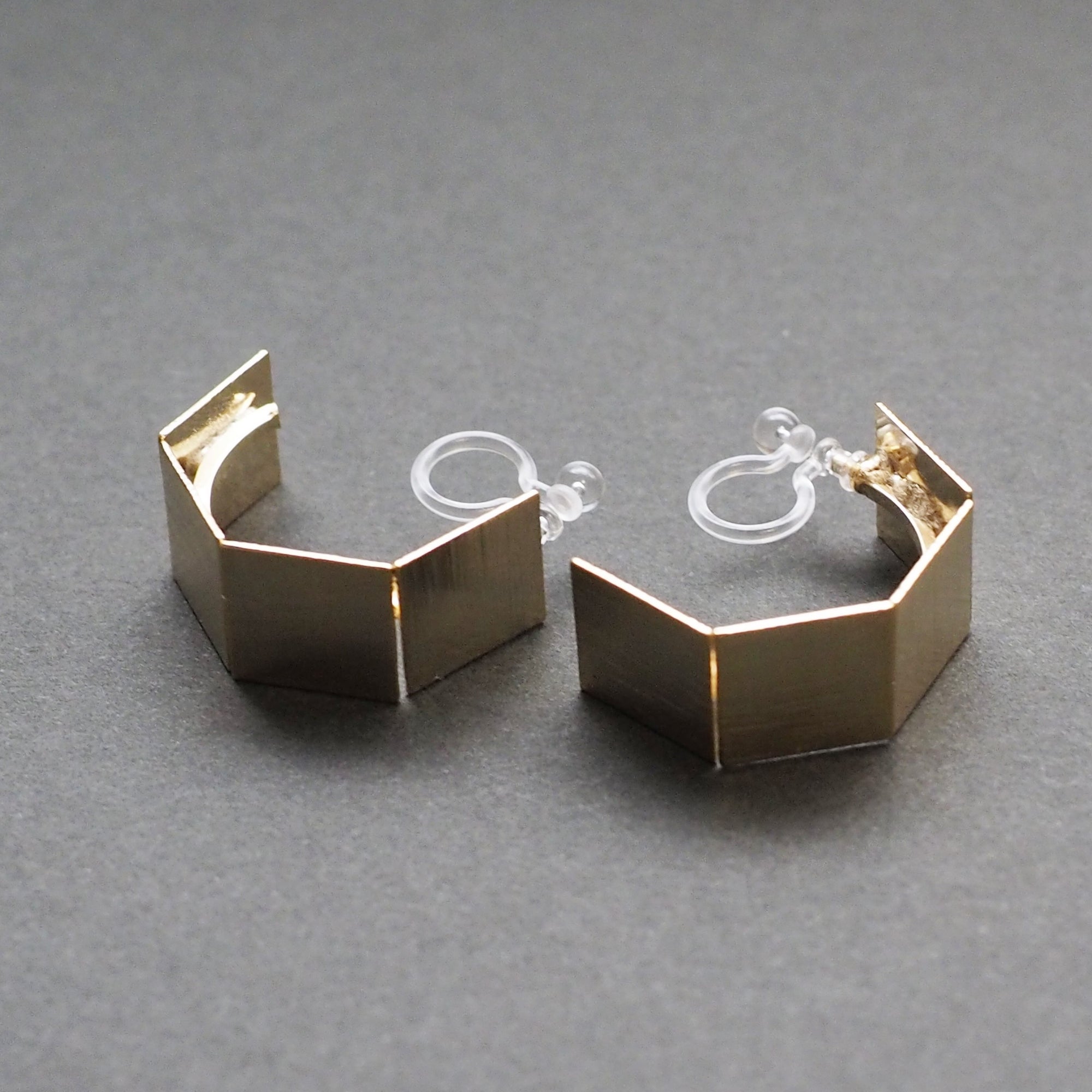 Gold Wide Curved Invisible Clip On Hoop Earrings - Miyabi Grace