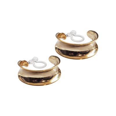 Gold Large Wide Invisible Clip On Hoop Earrings - Miyabi Grace