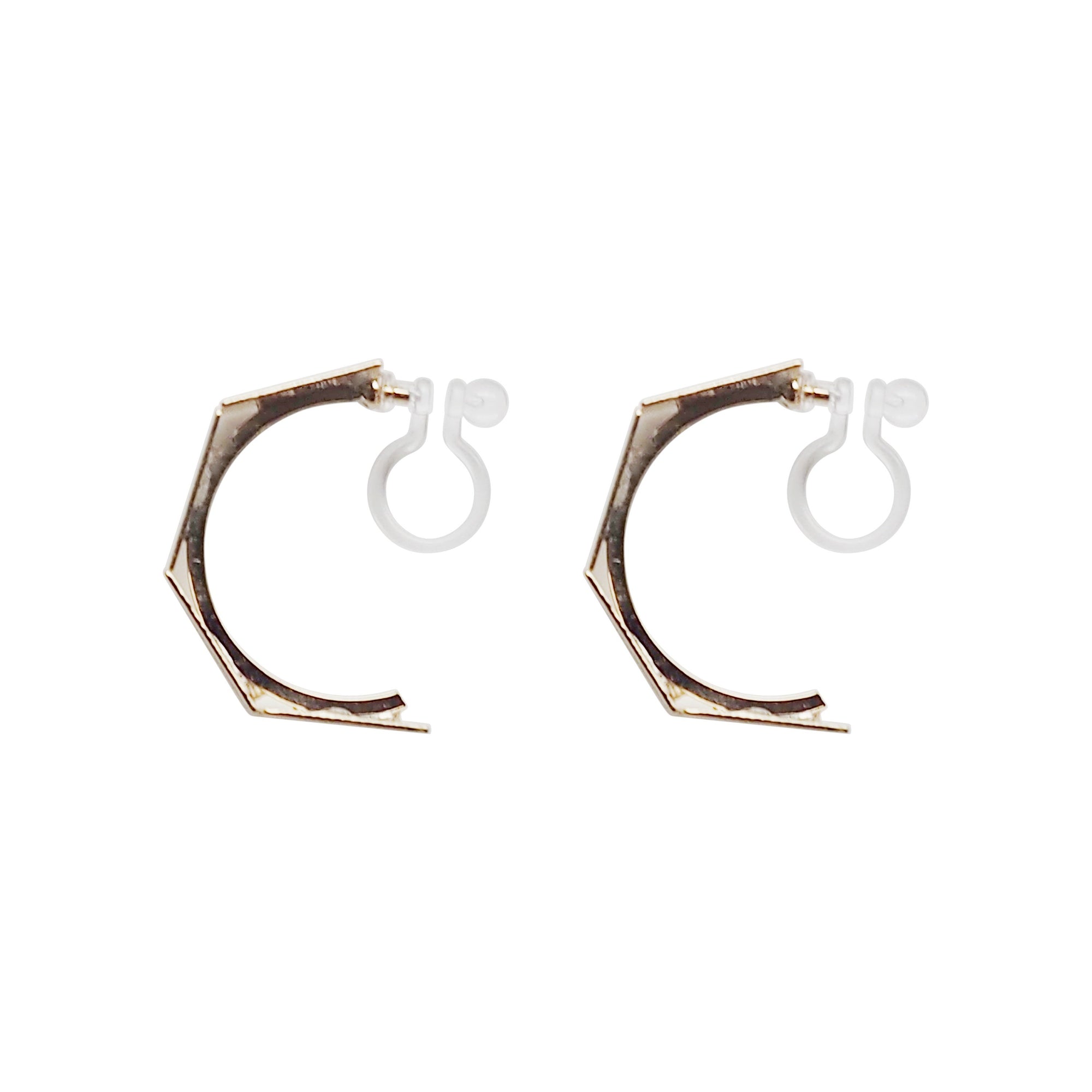 Gold Wide Curved Invisible Clip On Hoop Earrings - Miyabi Grace