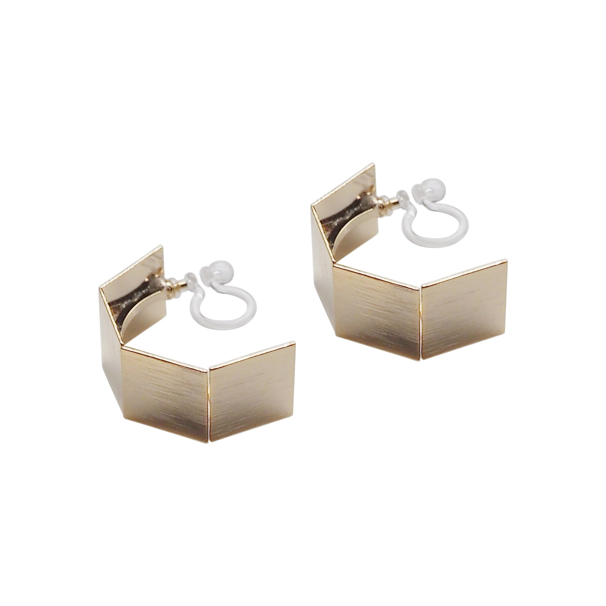 Gold Wide Curved Invisible Clip On Hoop Earrings - Miyabi Grace