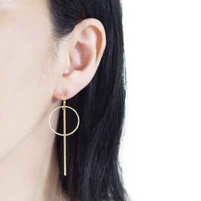 Double hoop with bar invisible clip on stud earrings ( Gold tone ) - miyabigracejewelry.com