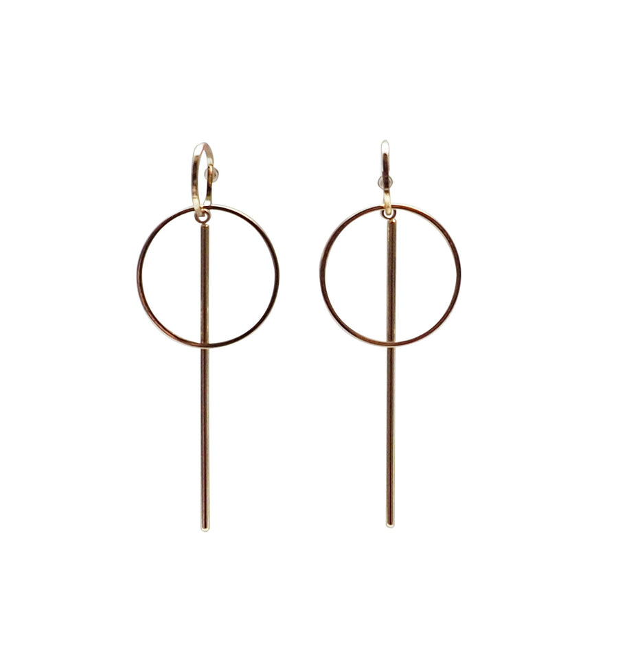 Double hoop with bar invisible clip on stud earrings ( Gold tone ) - miyabigracejewelry.com