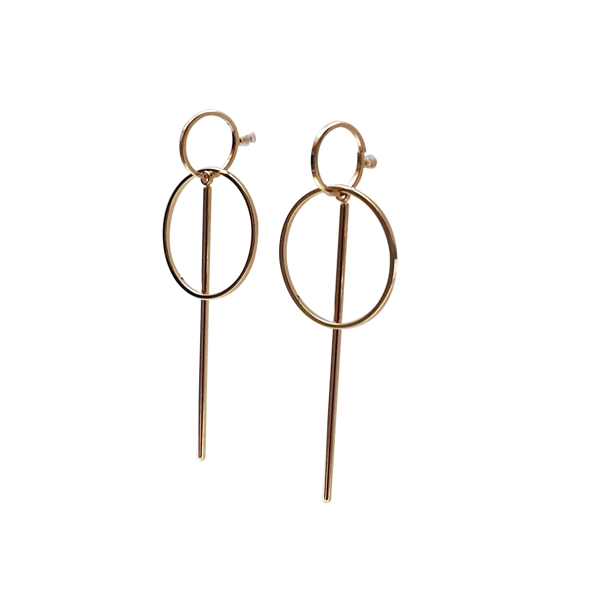 Double hoop with bar invisible clip on stud earrings ( Gold tone ) - miyabigracejewelry.com