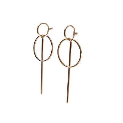 Double hoop with bar invisible clip on stud earrings ( Gold tone ) - miyabigracejewelry.com