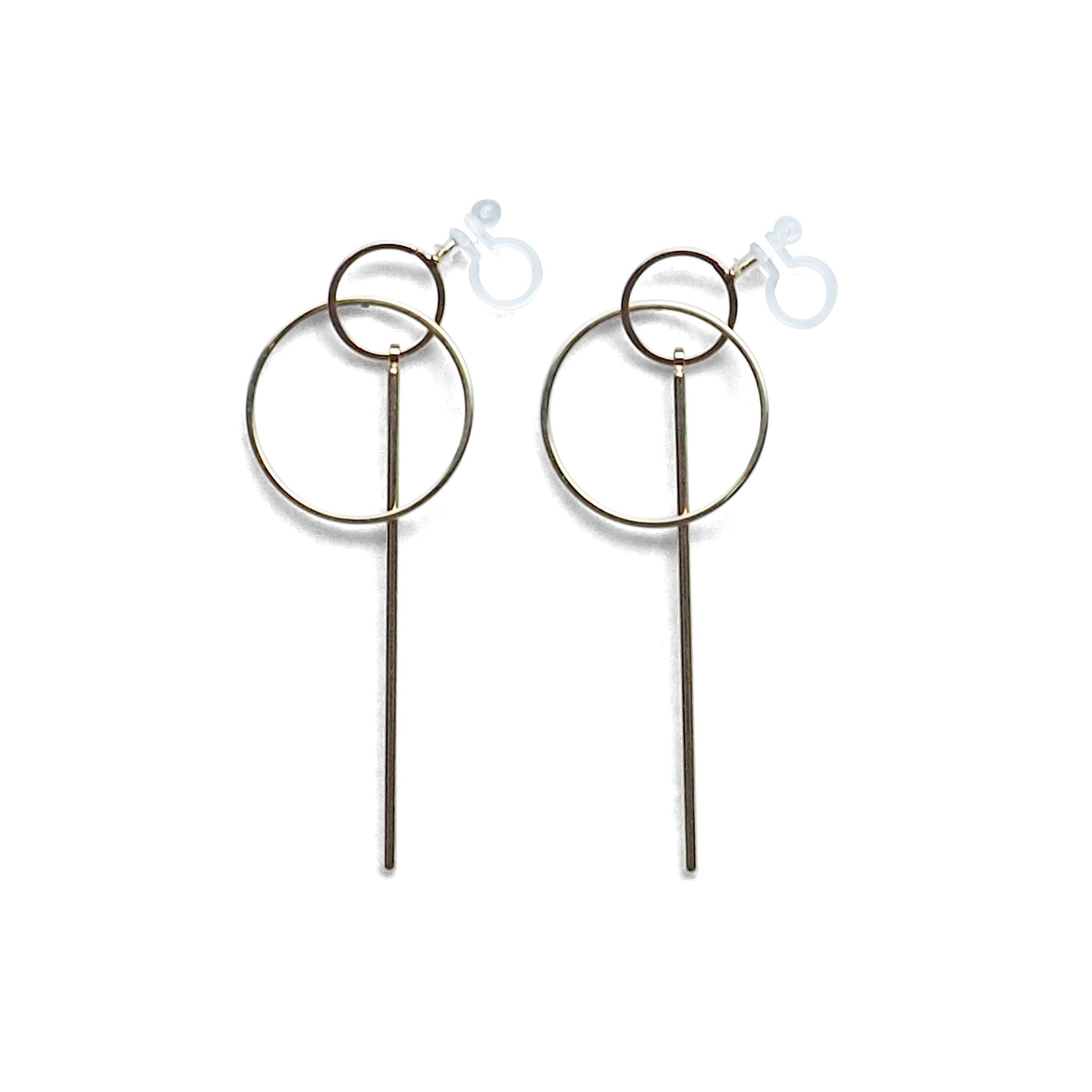 Double hoop with bar invisible clip on stud earrings ( Gold tone ) - miyabigracejewelry.com