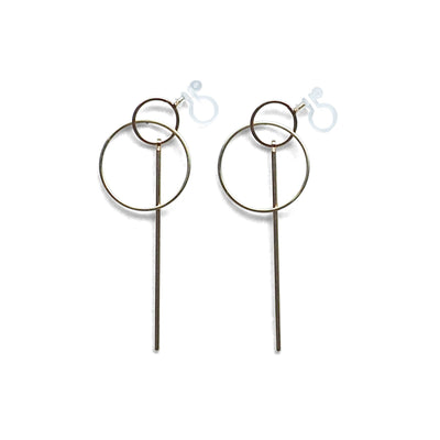 Double hoop with bar invisible clip on stud earrings ( Gold tone ) - miyabigracejewelry.com