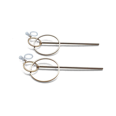 Double hoop with bar invisible clip on stud earrings ( Gold tone ) - miyabigracejewelry.com