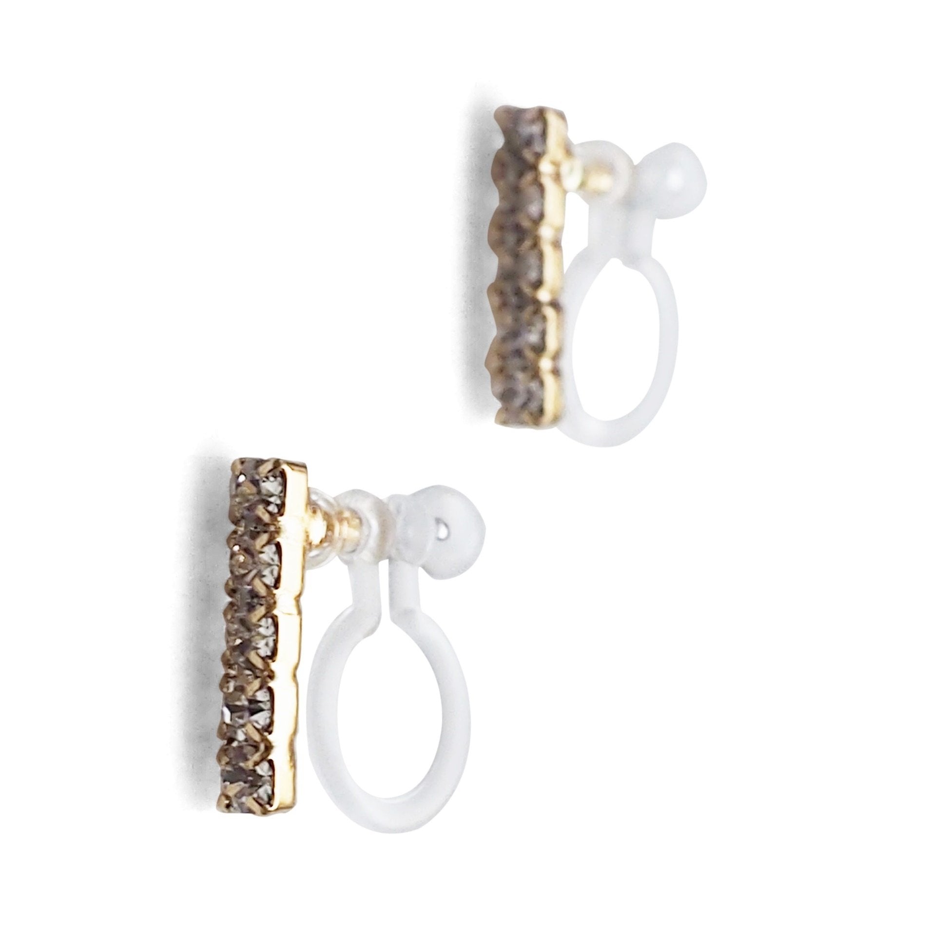 Short rhinestone bar invisible clip on earrings ( Gold tone ) - miyabigracejewelry.com