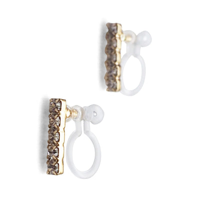 Short rhinestone bar invisible clip on earrings ( Gold tone ) - miyabigracejewelry.com