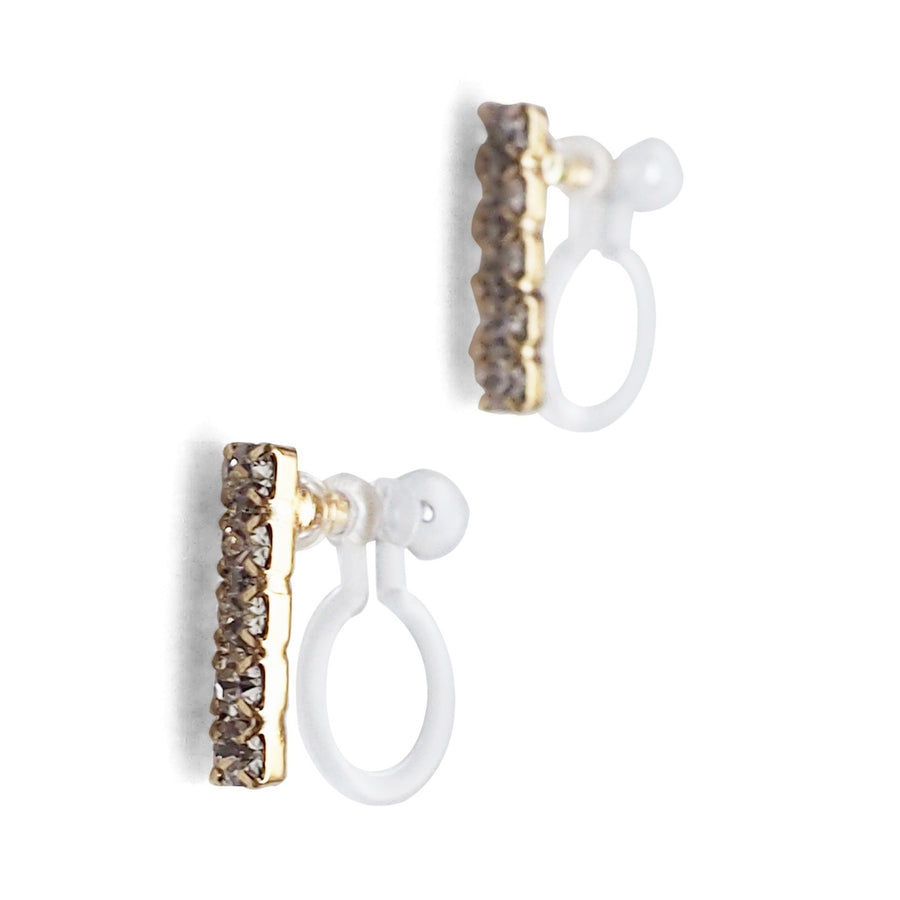 Short rhinestone bar invisible clip on earrings ( Gold tone ) - miyabigracejewelry.com