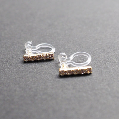 Short rhinestone bar invisible clip on earrings ( Gold tone ) - miyabigracejewelry.com