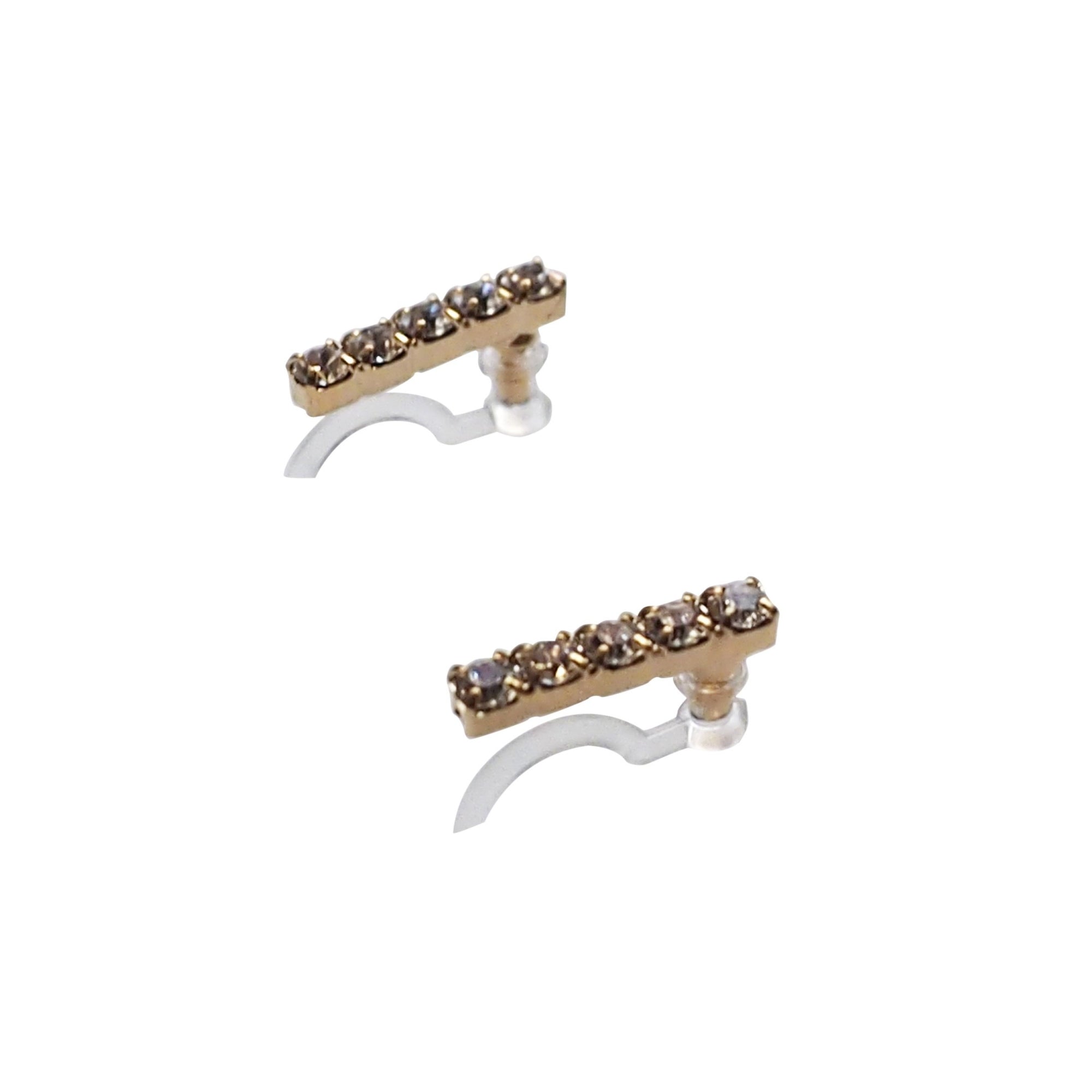 Short rhinestone bar invisible clip on earrings ( Gold tone ) - miyabigracejewelry.com