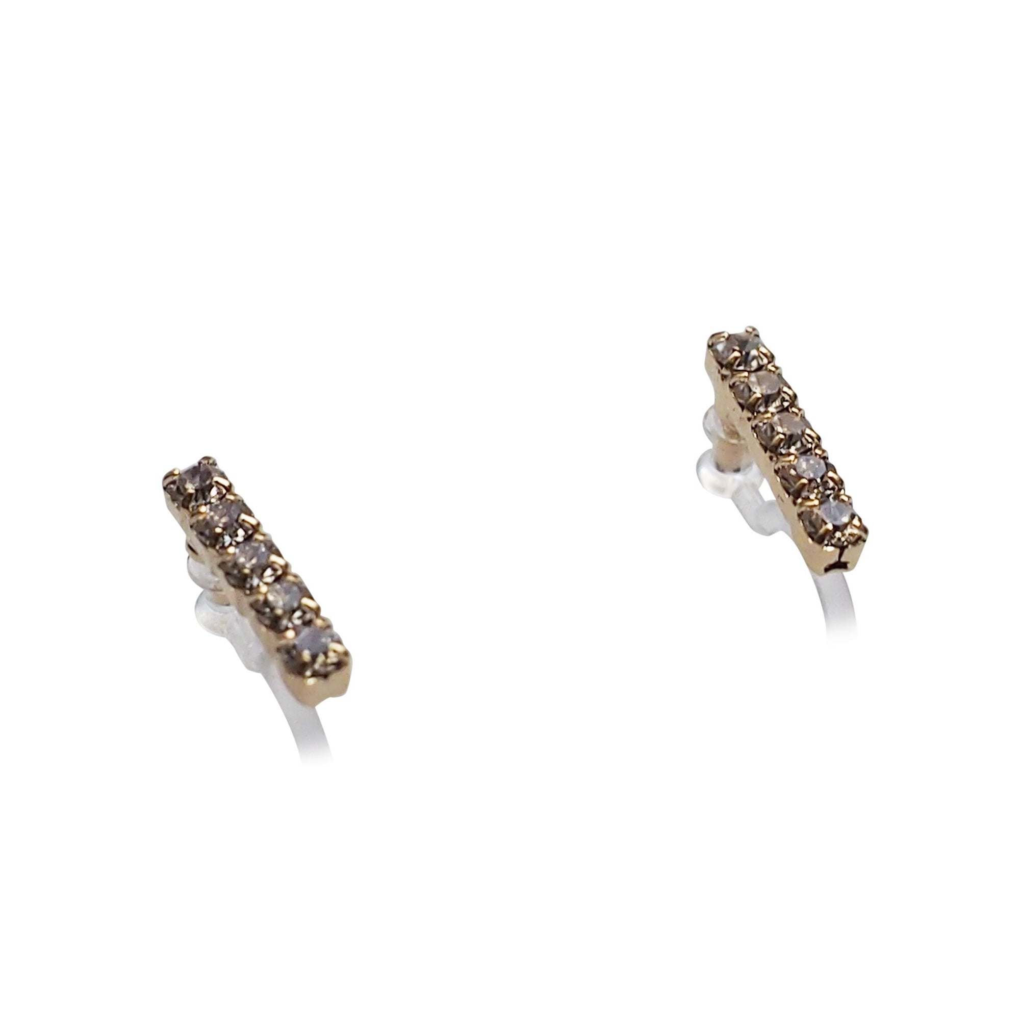 Short rhinestone bar invisible clip on earrings ( Gold tone ) - miyabigracejewelry.com