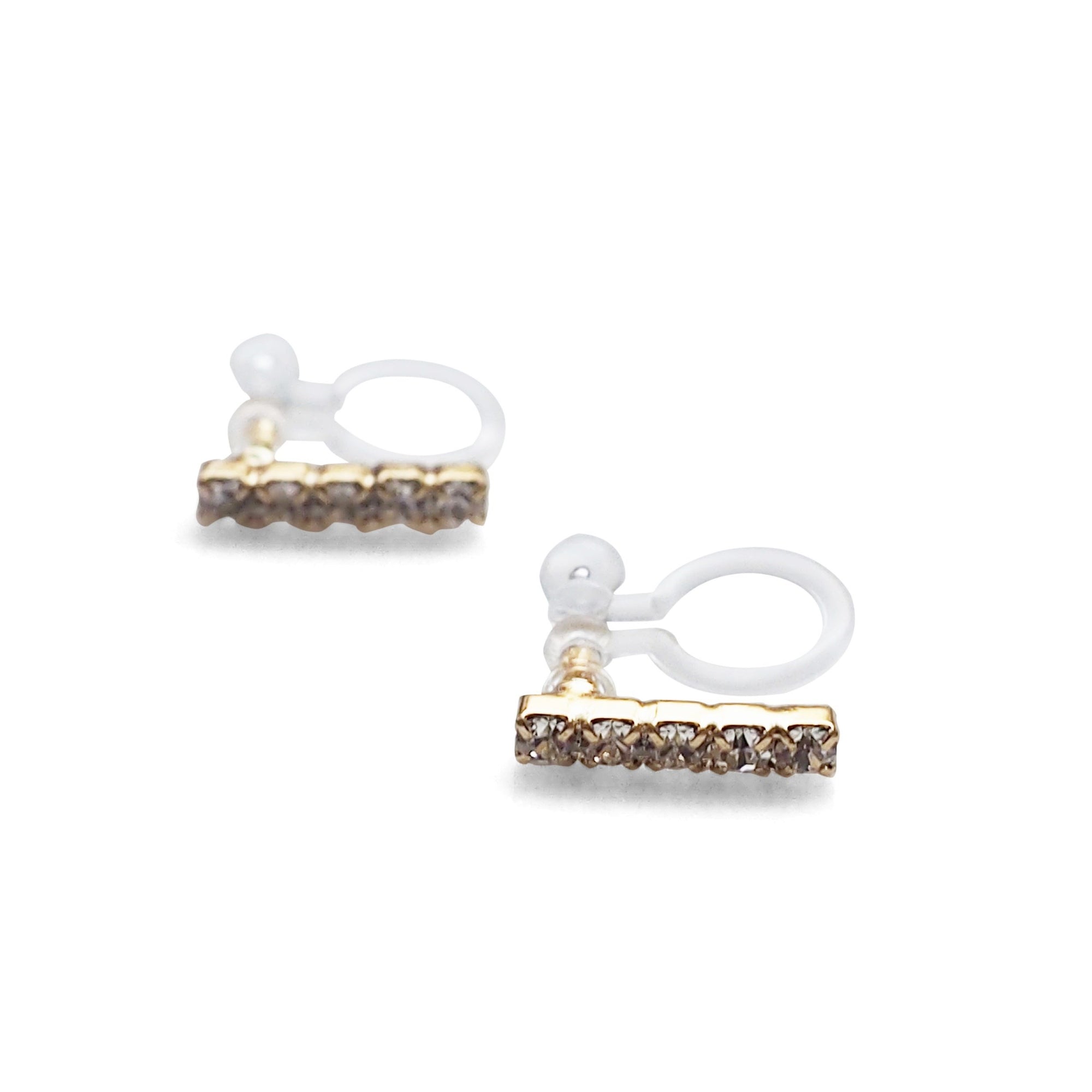 Short rhinestone bar invisible clip on earrings ( Gold tone ) - miyabigracejewelry.com