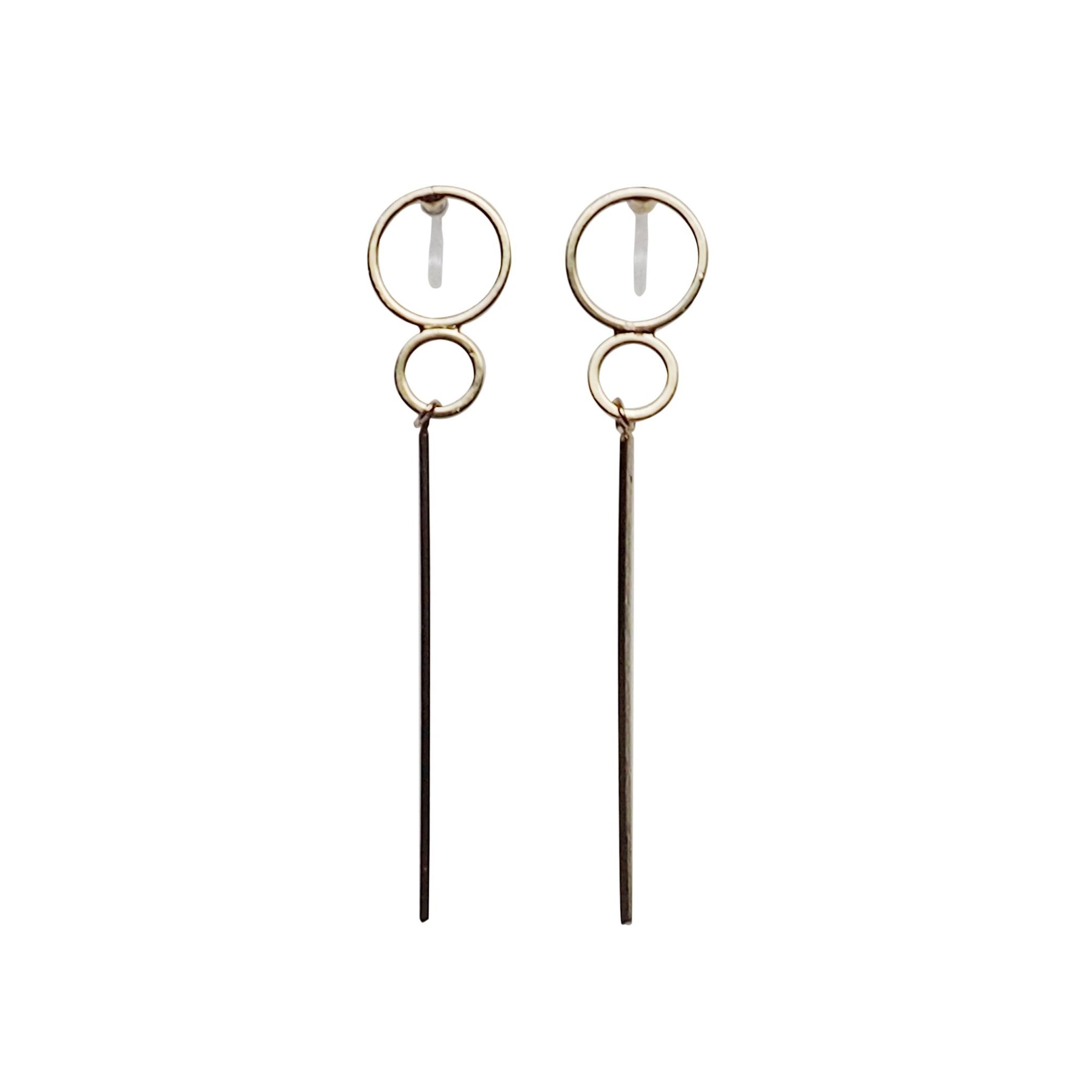 Double hoop with long bar invisible clip on stud earrings ( Gold tone ) - miyabigracejewelry.com