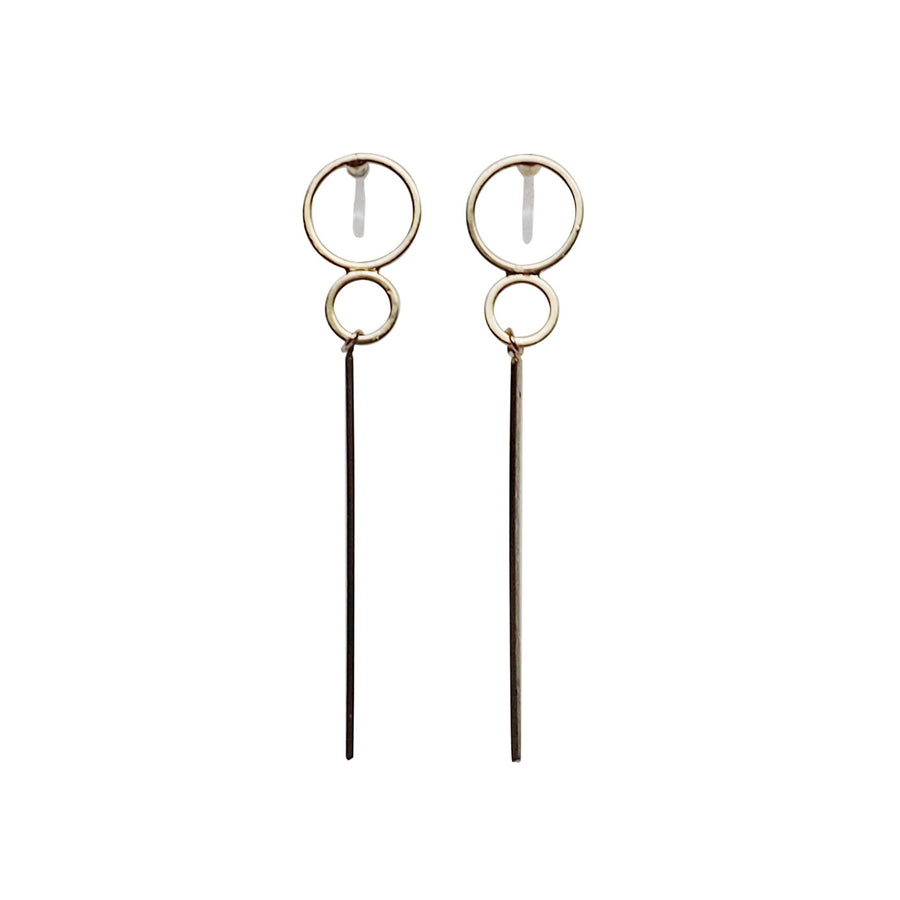 Double hoop with long bar invisible clip on stud earrings ( Gold tone ) - miyabigracejewelry.com
