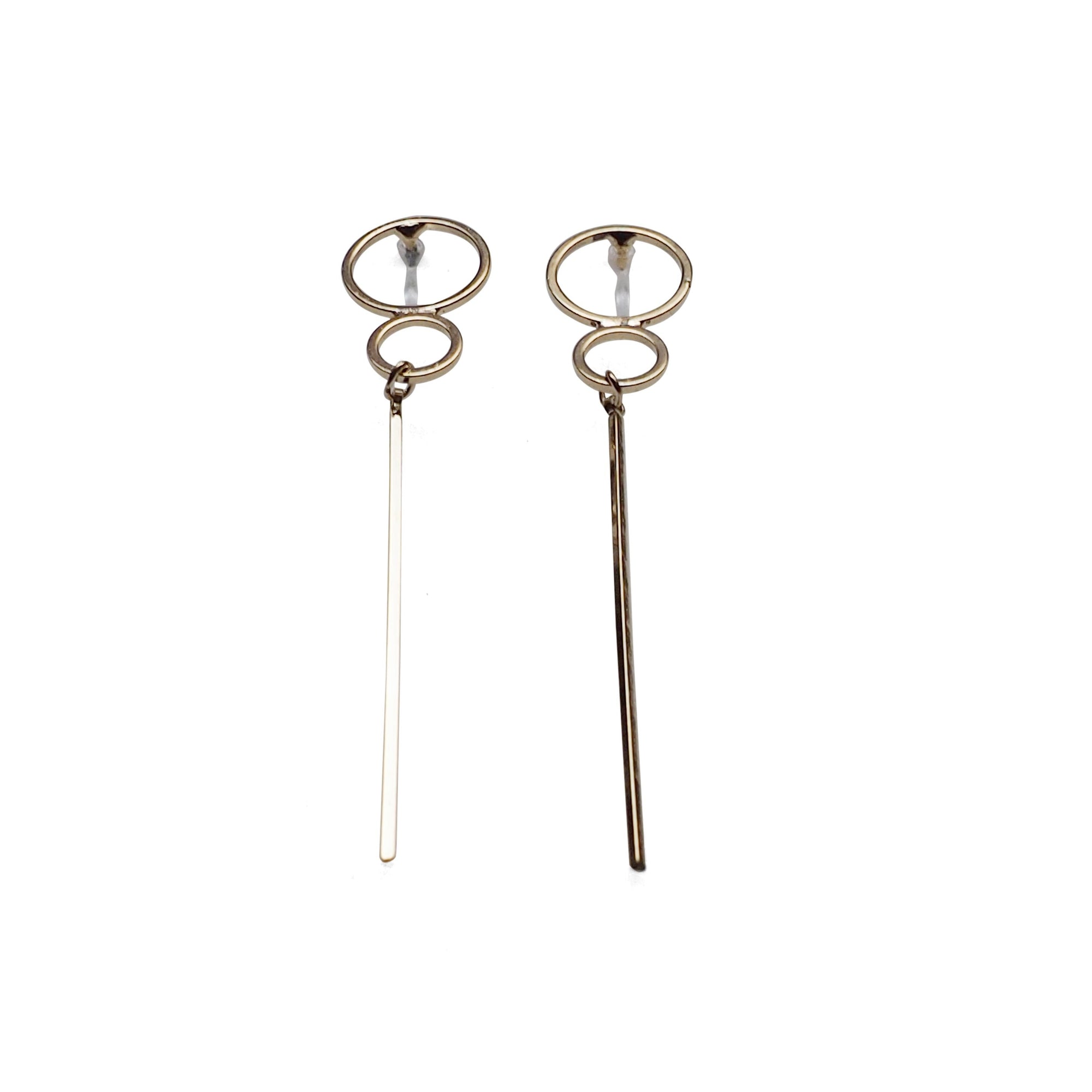Double hoop with long bar invisible clip on stud earrings ( Gold tone ) - miyabigracejewelry.com