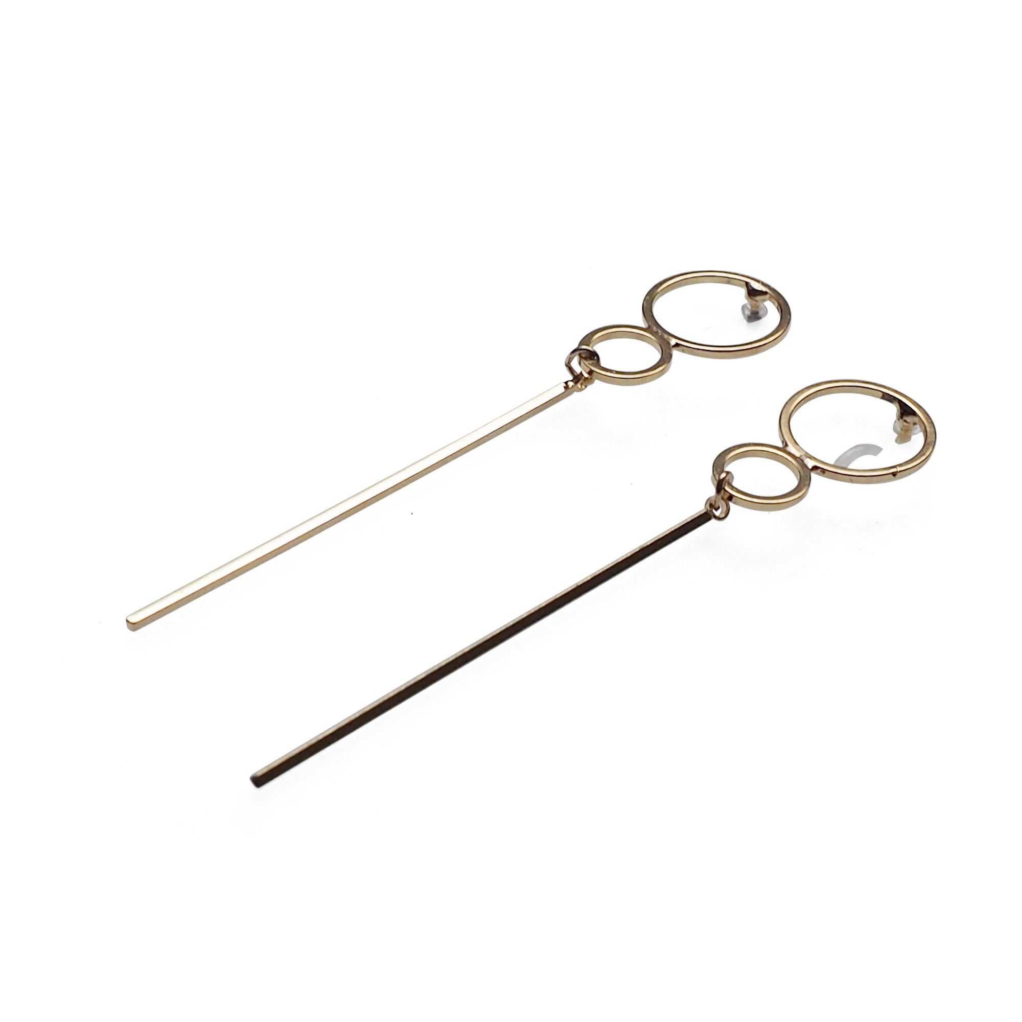 Double hoop with long bar invisible clip on stud earrings ( Gold tone ) - miyabigracejewelry.com