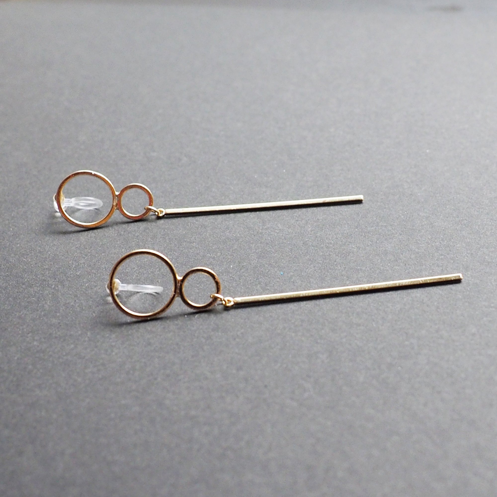 Double hoop with long bar invisible clip on stud earrings ( Gold tone ) - miyabigracejewelry.com