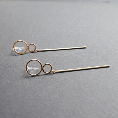 Double hoop with long bar invisible clip on stud earrings ( Gold tone ) - miyabigracejewelry.com