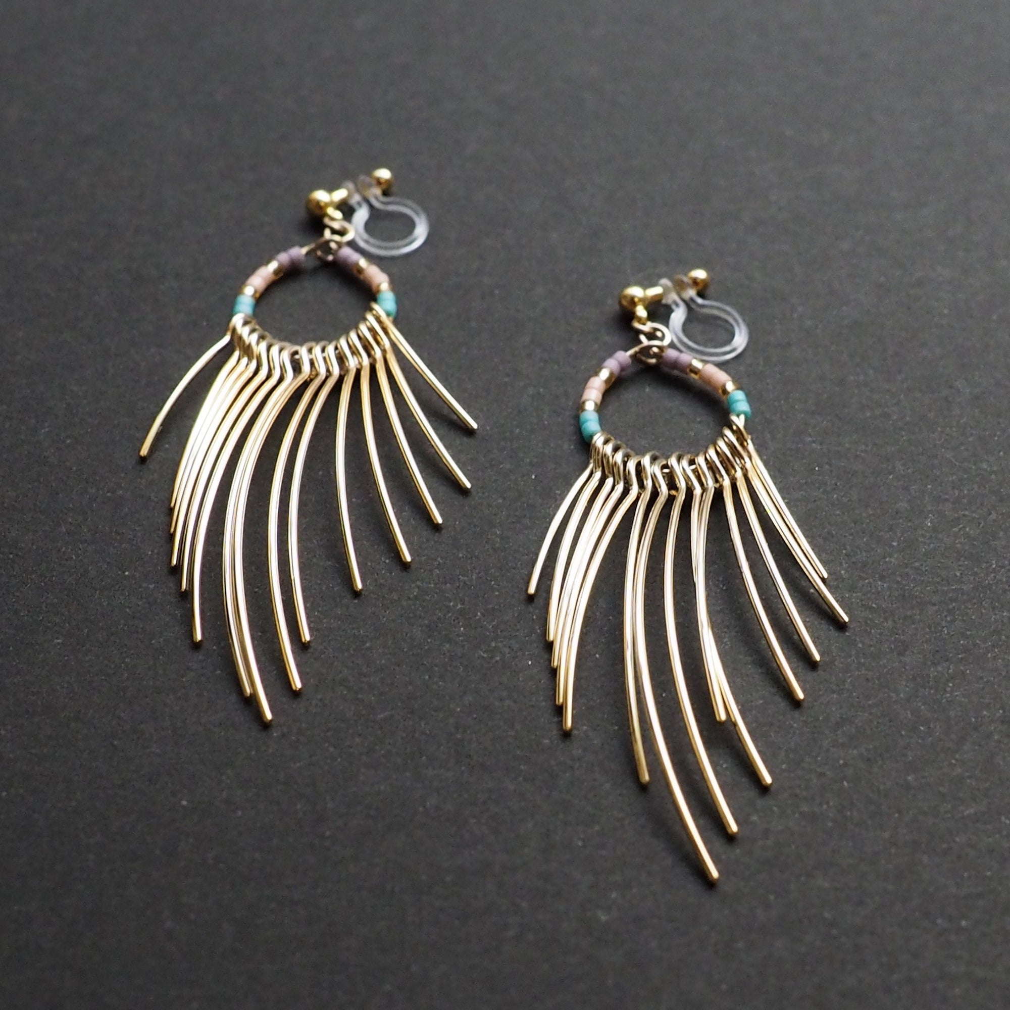Gradated Fringe invisible clip on earrings ( Gold tone ) - miyabigracejewelry.com
