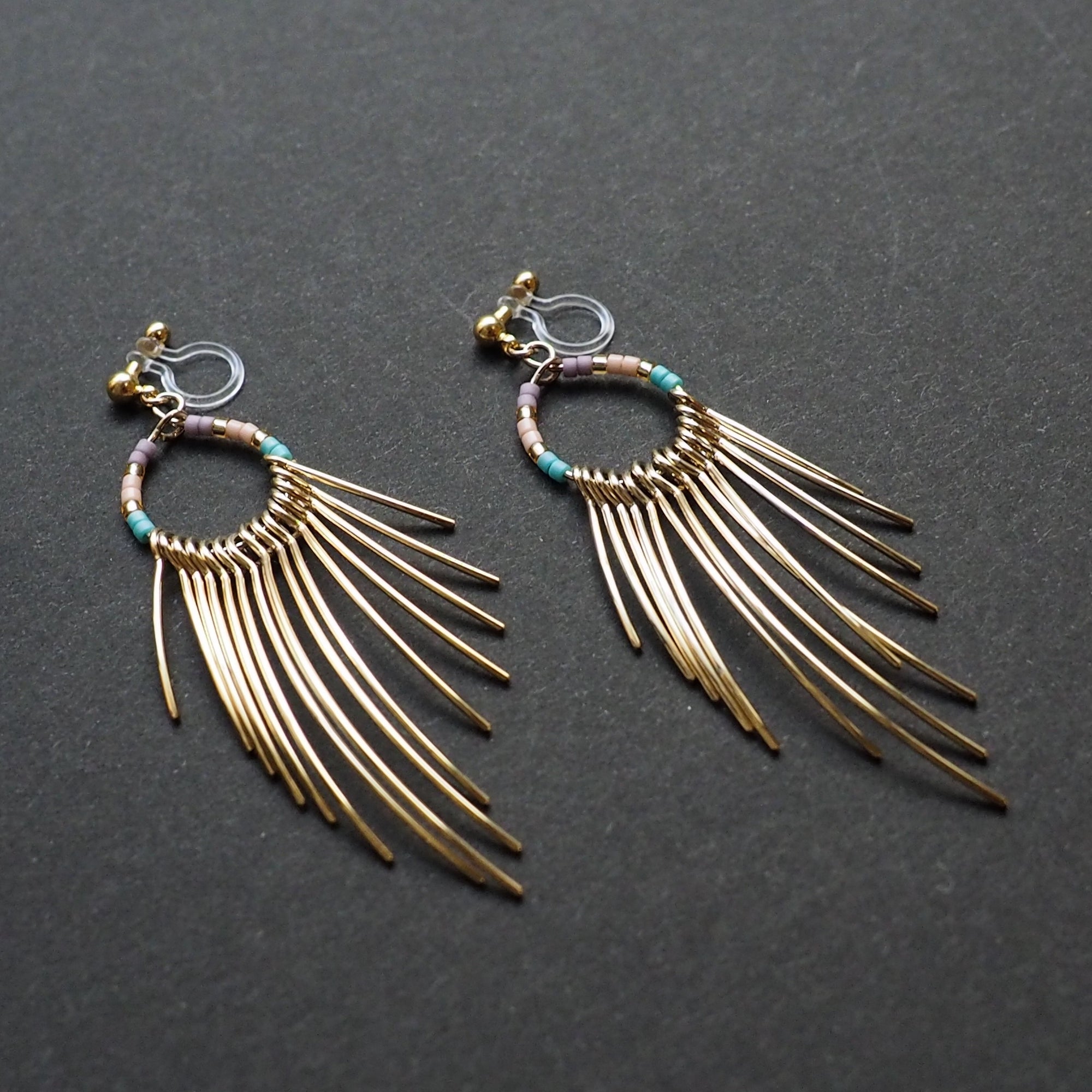 Gradated Fringe invisible clip on earrings ( Gold tone ) - miyabigracejewelry.com