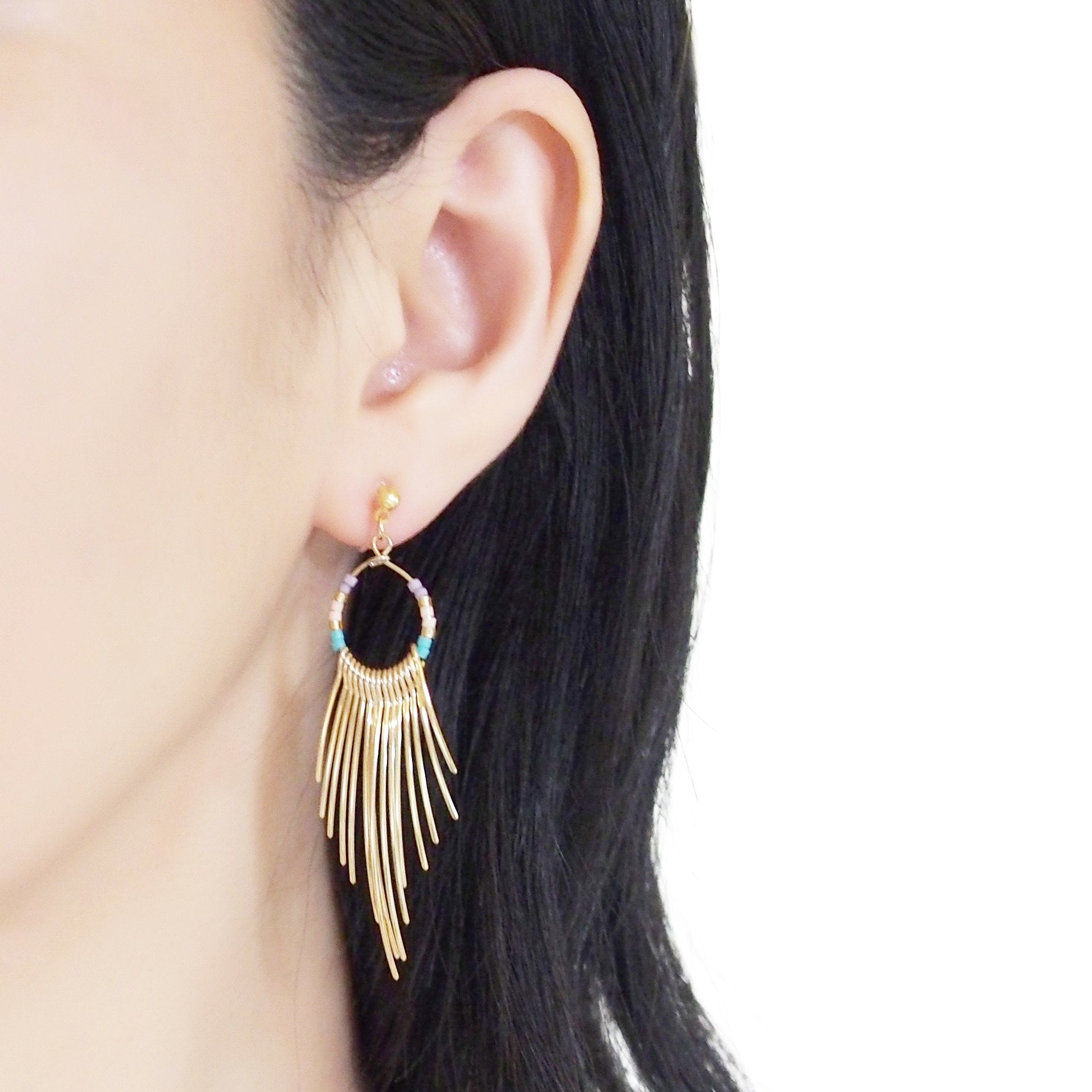 Gradated Fringe invisible clip on earrings ( Gold tone ) - miyabigracejewelry.com