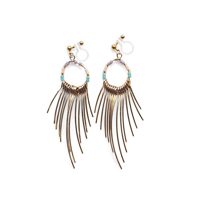 Gradated Fringe invisible clip on earrings ( Gold tone ) - miyabigracejewelry.com