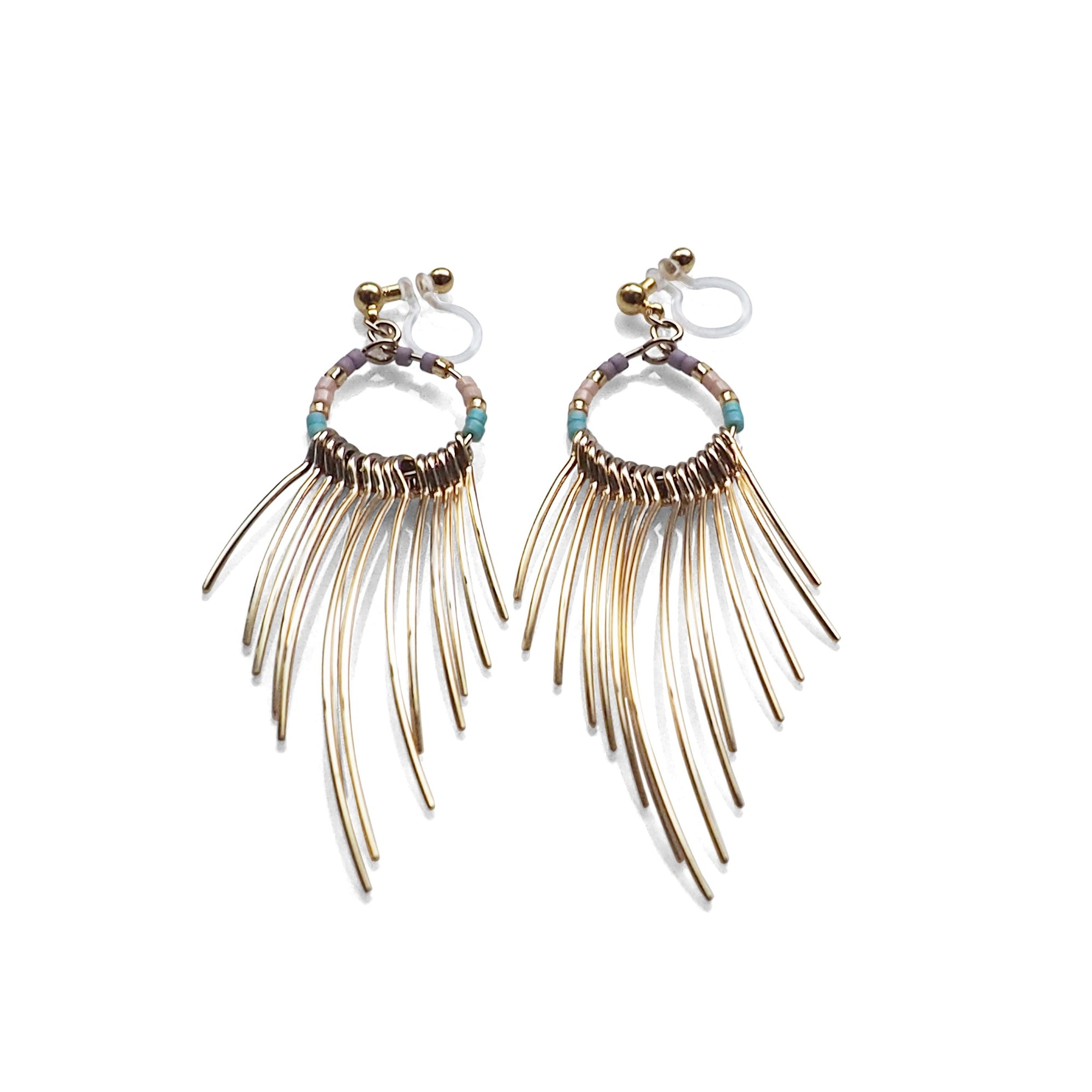 Gradated Fringe invisible clip on earrings ( Gold tone ) - miyabigracejewelry.com