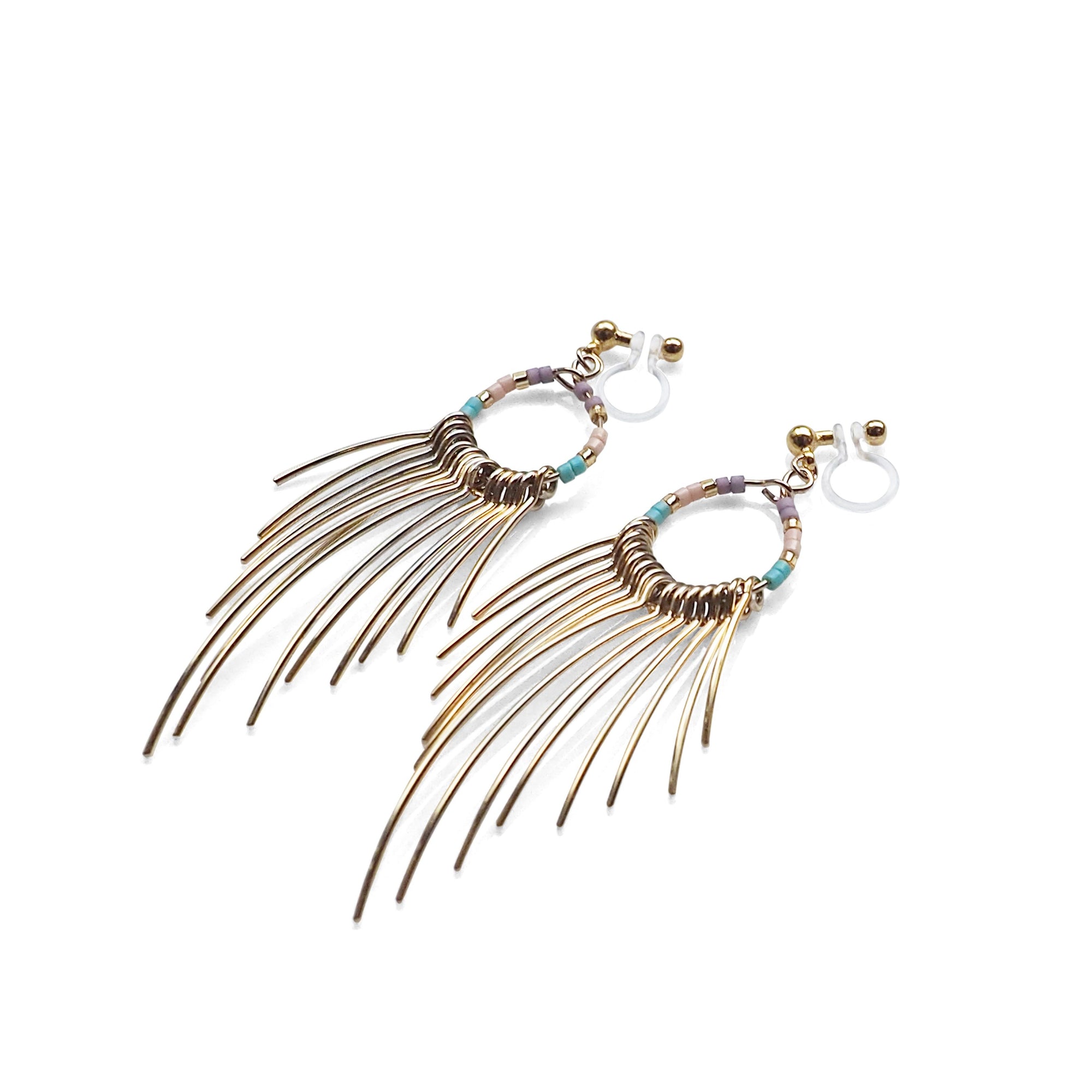 Gradated Fringe invisible clip on earrings ( Gold tone ) - miyabigracejewelry.com