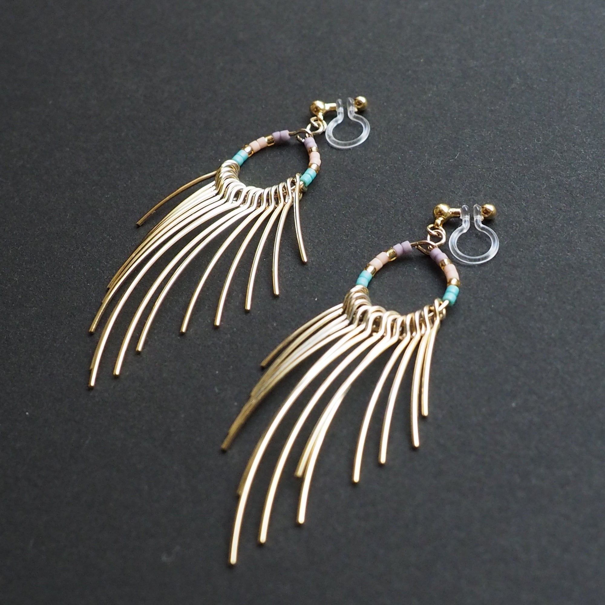 Gradated Fringe invisible clip on earrings ( Gold tone ) - miyabigracejewelry.com