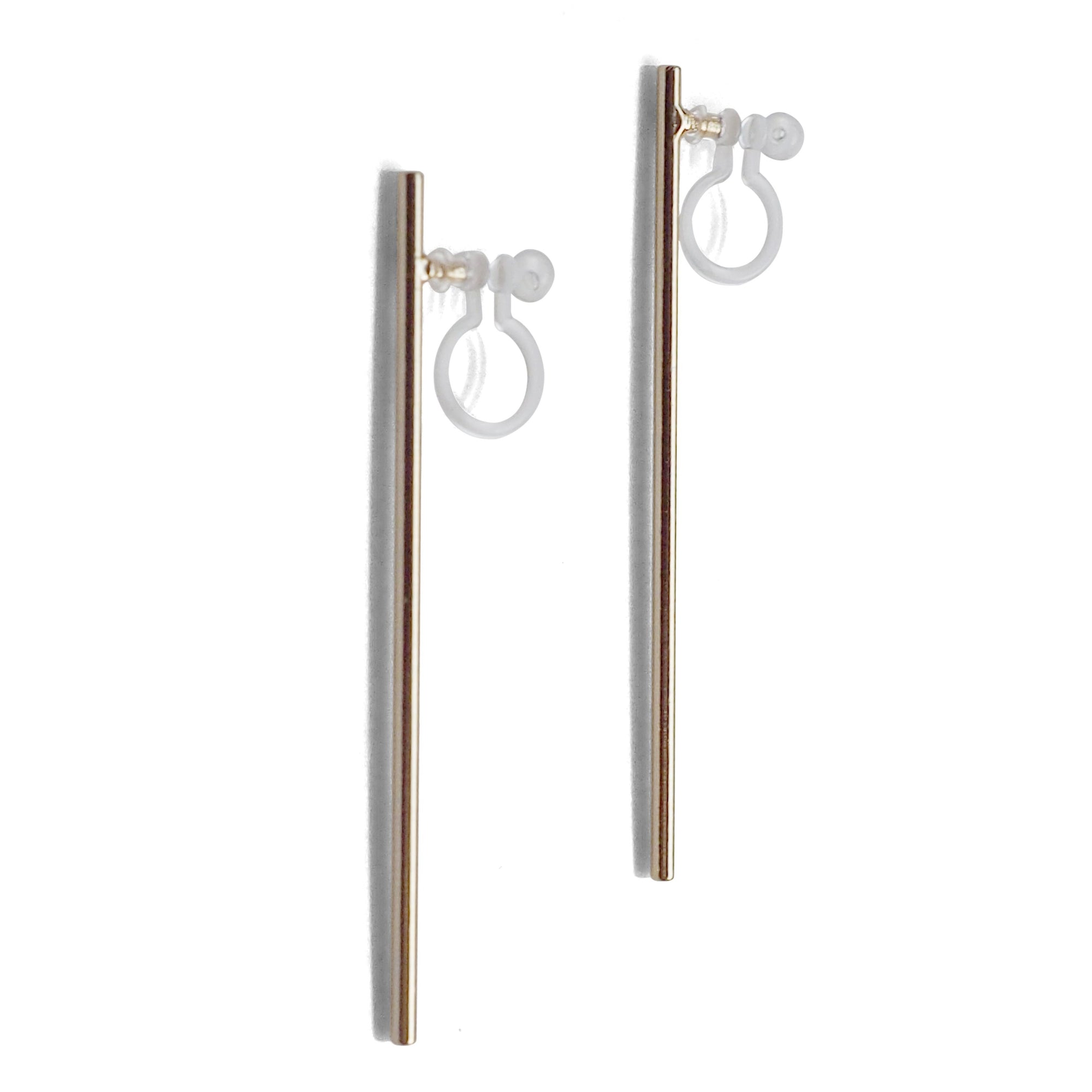 Long invisible clip on stud earrings ( Gold tone ) - miyabigracejewelry.com