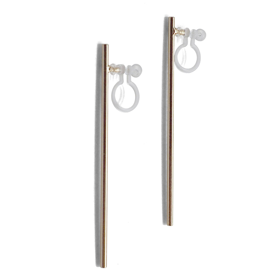Long invisible clip on stud earrings ( Gold tone ) - miyabigracejewelry.com