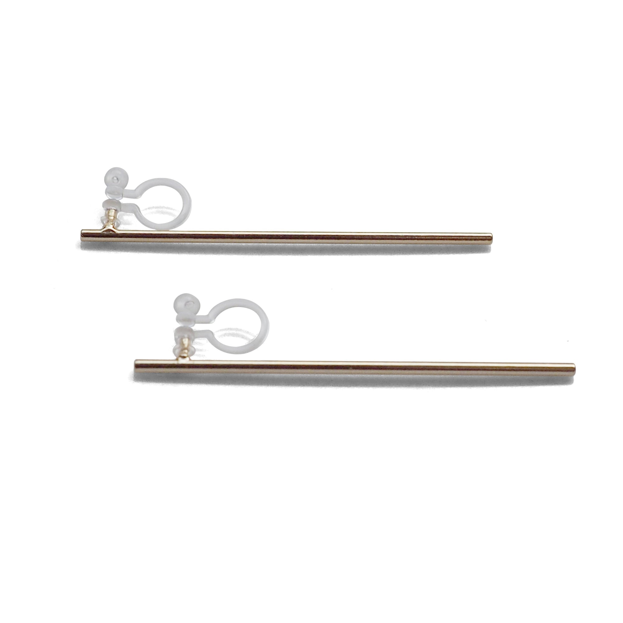 Long invisible clip on stud earrings ( Gold tone ) - miyabigracejewelry.com