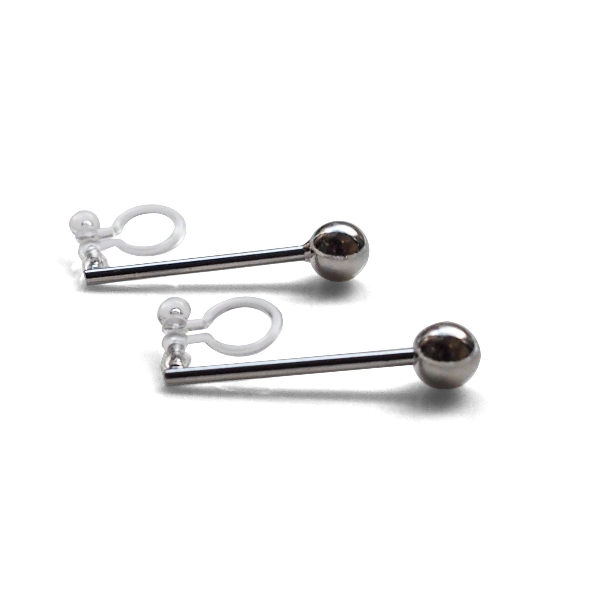 Ball invisible clip on stud earrings ( Silver tone ) - miyabigracejewelry.com