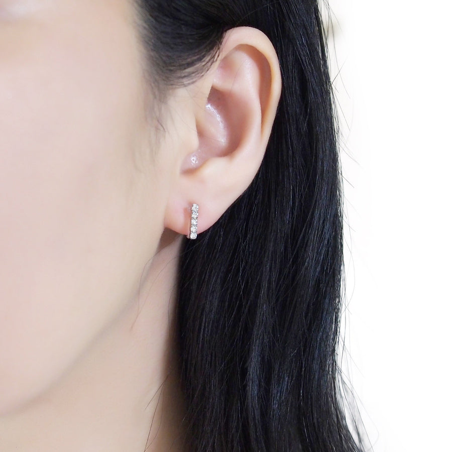 Short rhinestone bar invisible clip on earrings ( Silver tone ) - miyabigracejewelry.com