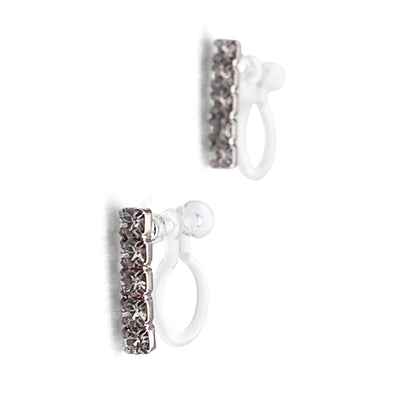 Short rhinestone bar invisible clip on earrings ( Silver tone ) - miyabigracejewelry.com
