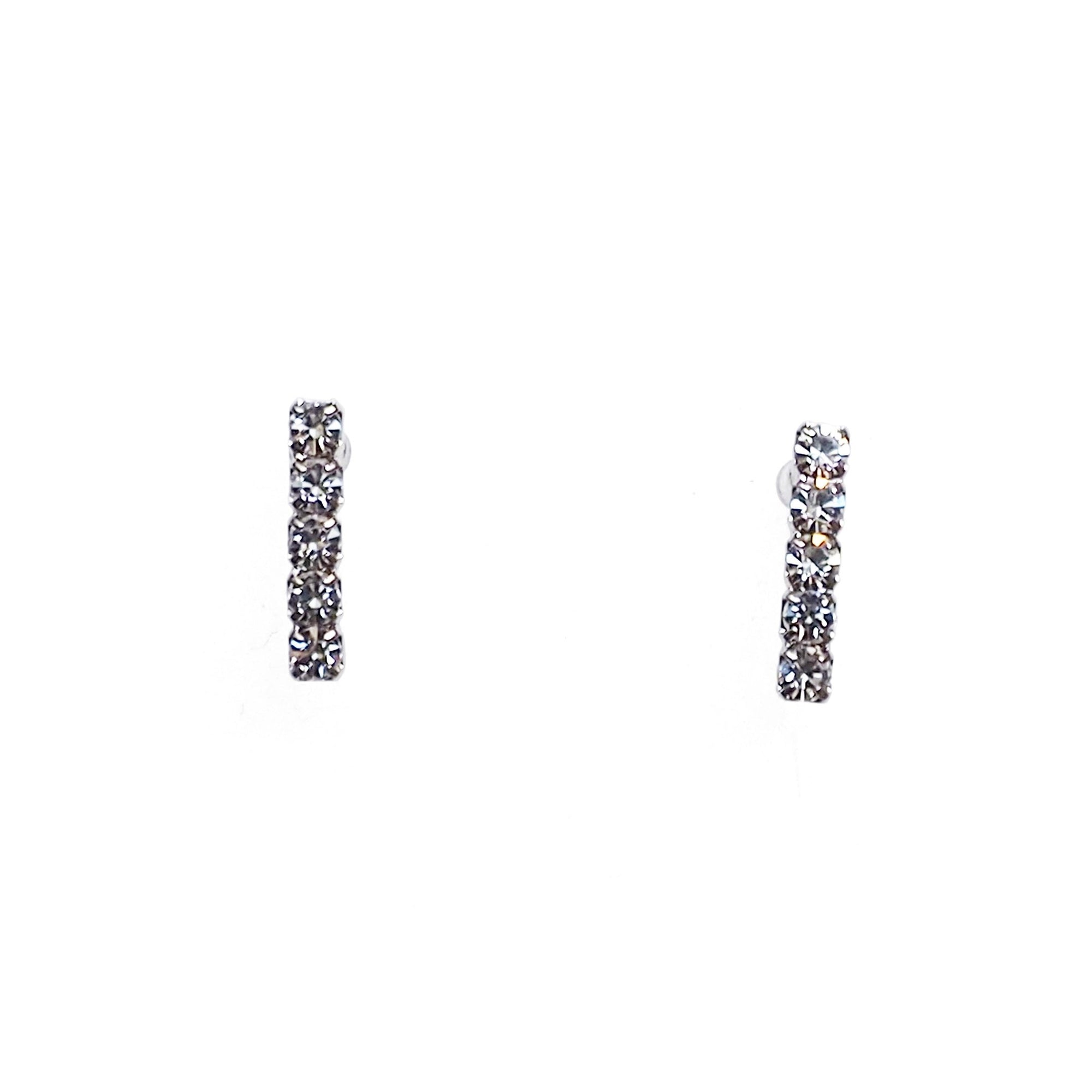 Short rhinestone bar invisible clip on earrings ( Silver tone ) - miyabigracejewelry.com