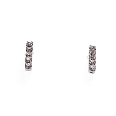 Short rhinestone bar invisible clip on earrings ( Silver tone ) - miyabigracejewelry.com