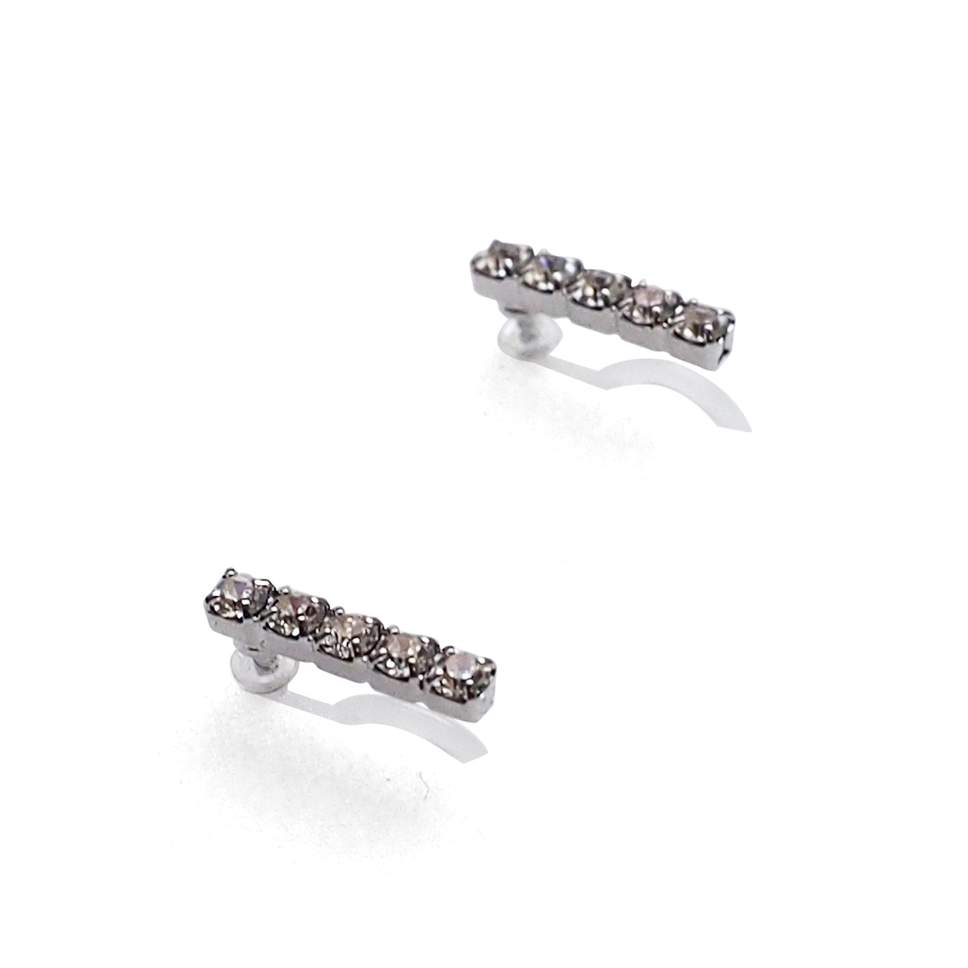 Short rhinestone bar invisible clip on earrings ( Silver tone ) - miyabigracejewelry.com