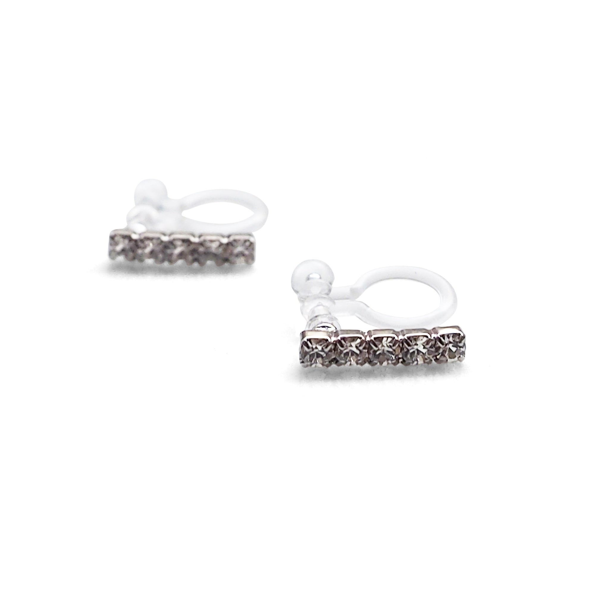 Short rhinestone bar invisible clip on earrings ( Silver tone ) - miyabigracejewelry.com