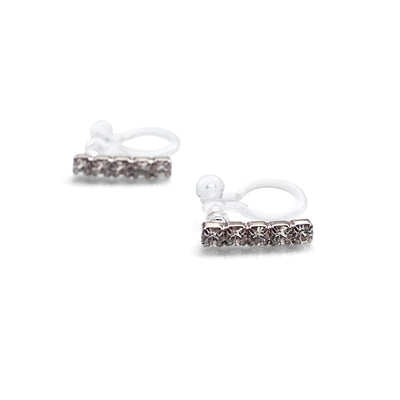 Short rhinestone bar invisible clip on earrings ( Silver tone ) - miyabigracejewelry.com